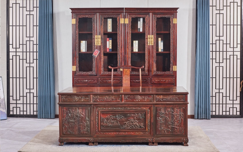 山水弯角书桌书柜